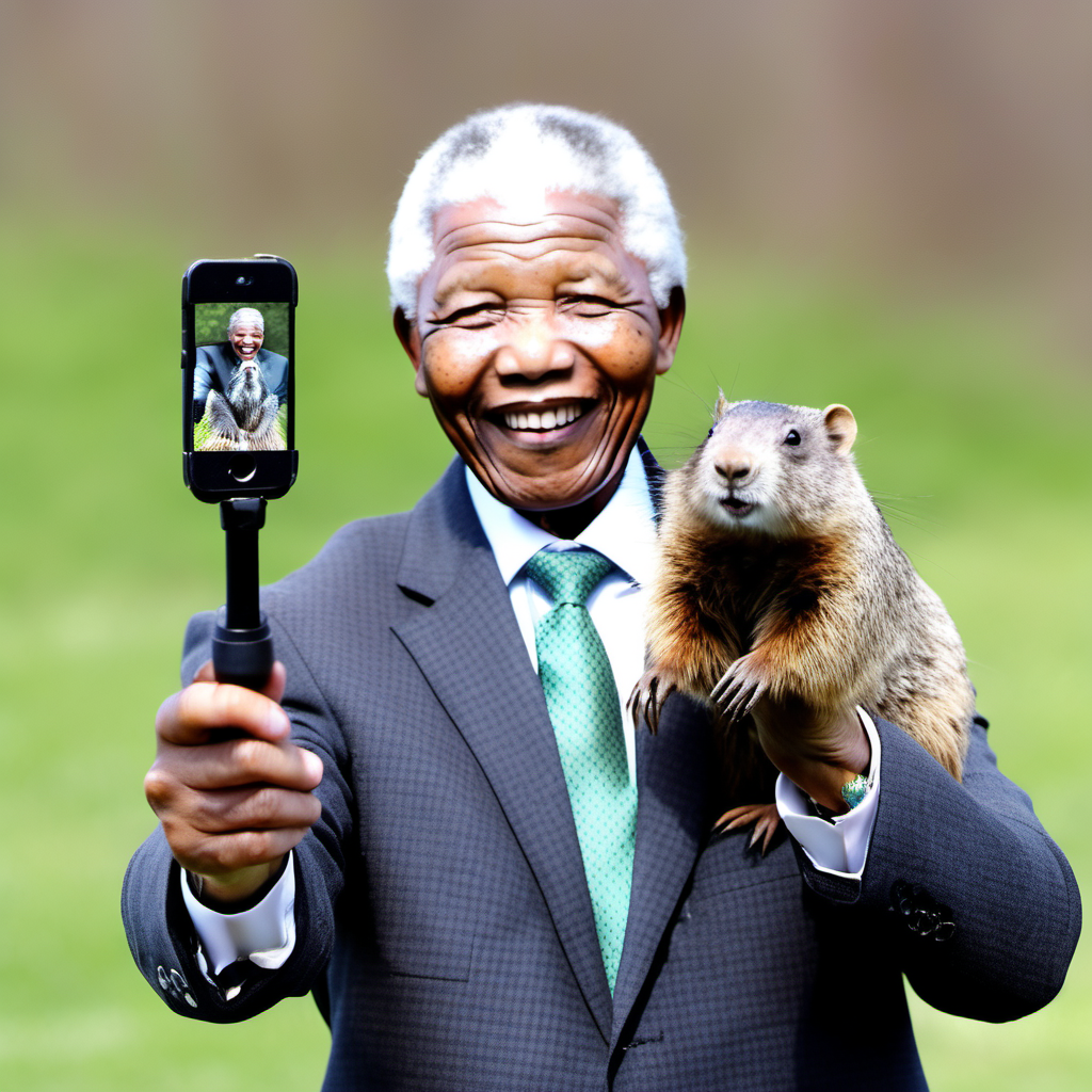 Nelson Mandela takes selfie by stick with Groundhog