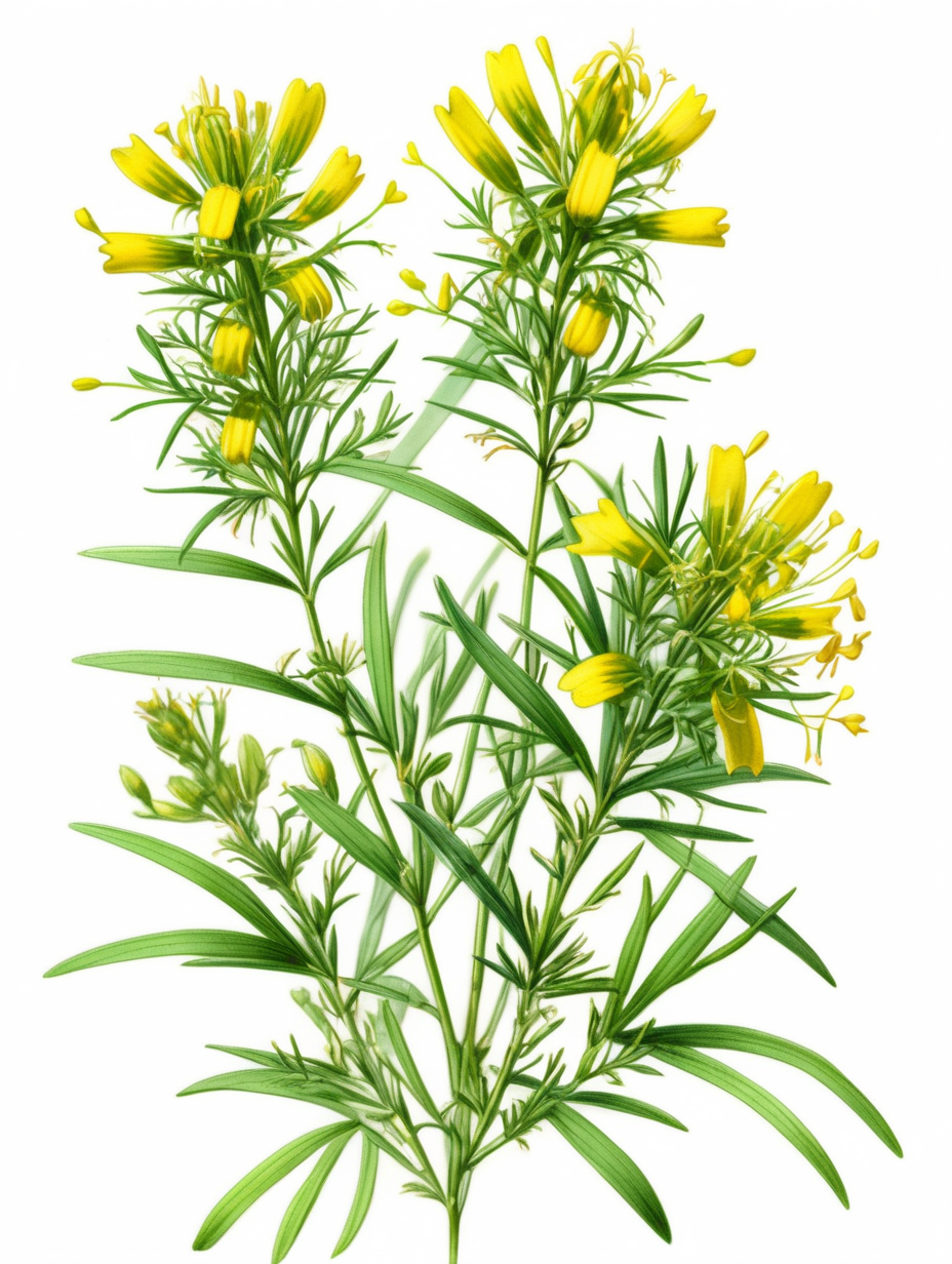 Mexican tarragon botanical illustration yellow flowers