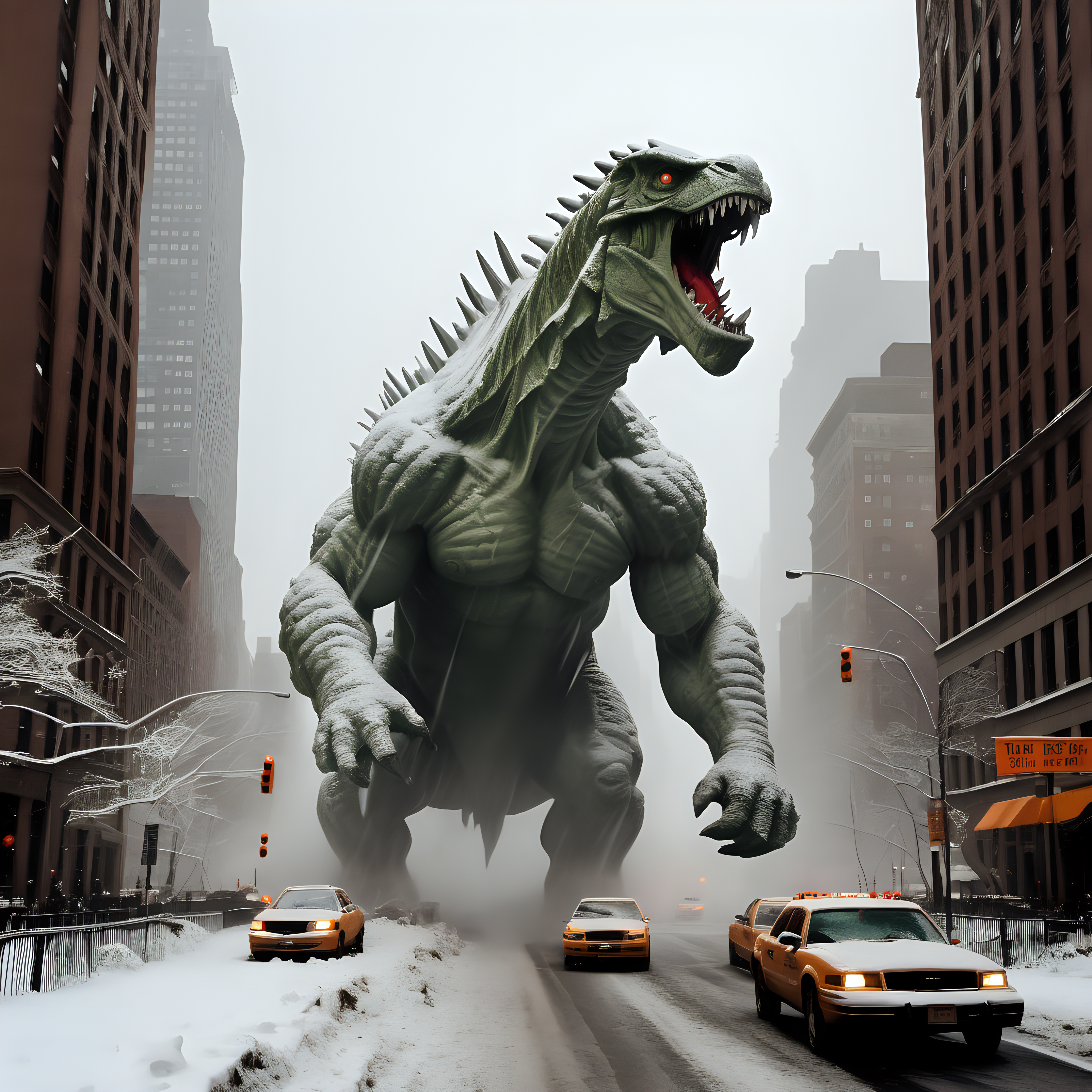 Gorgo destroying NYC in winter