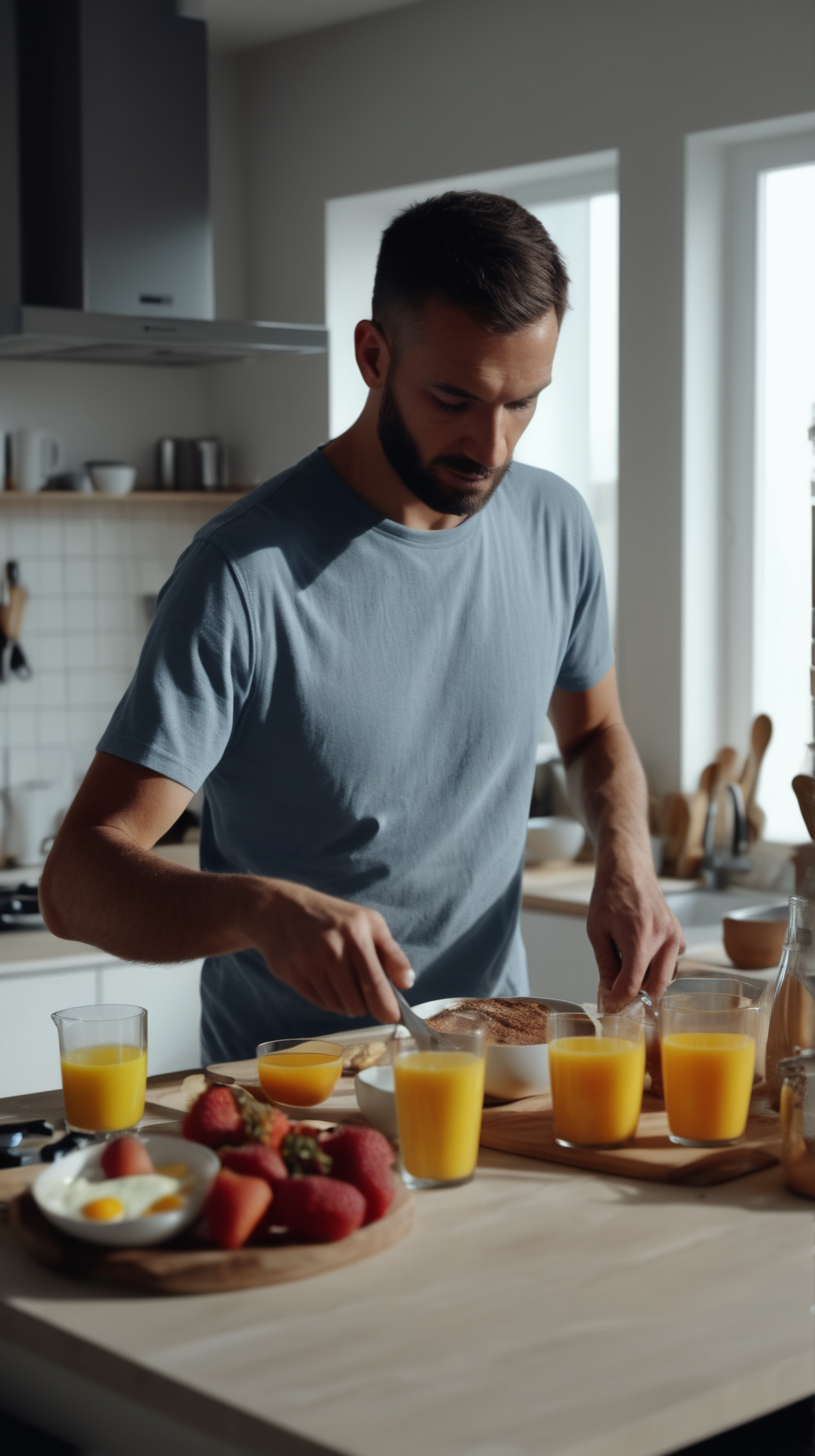 man at home making breakfast for his family 4k