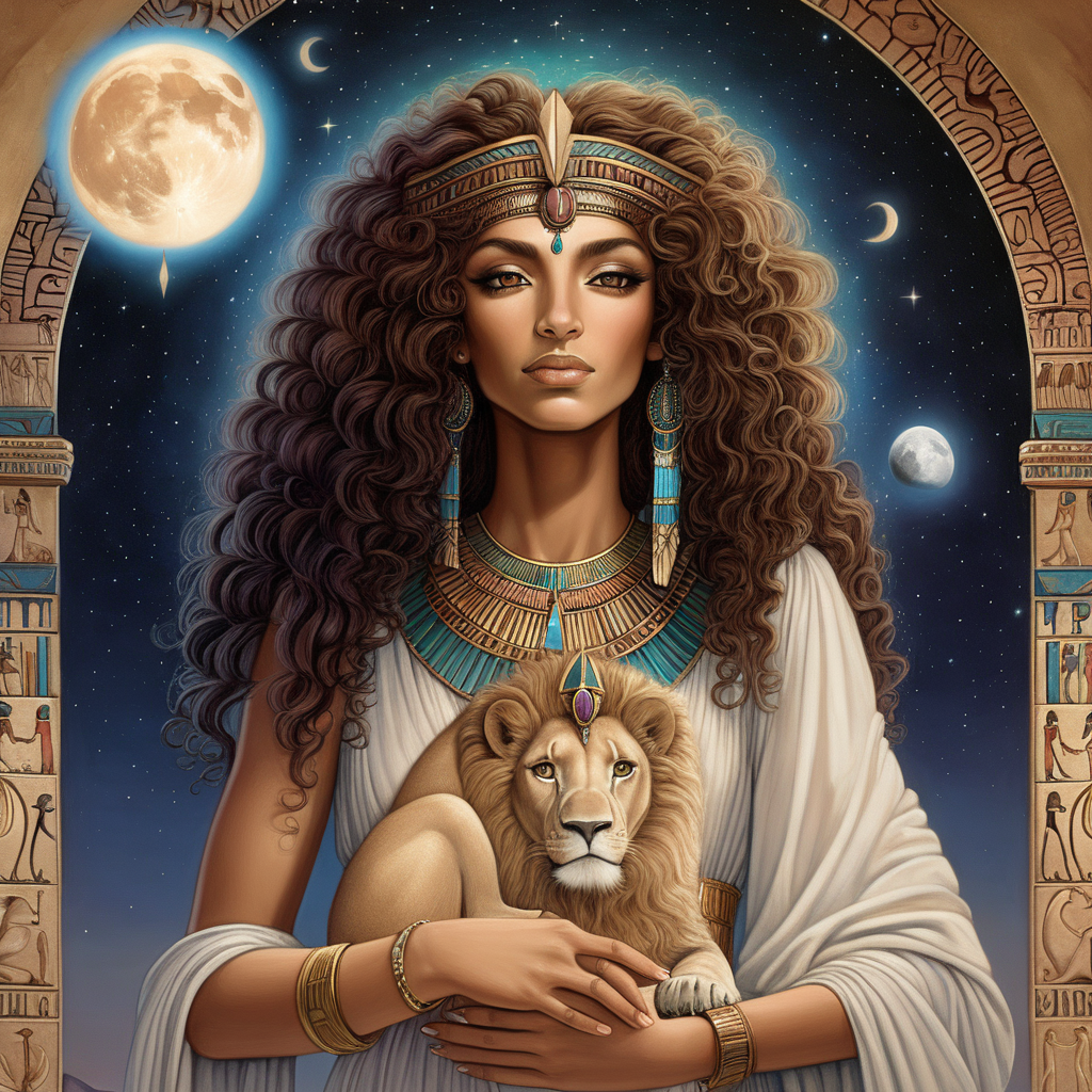 Mary Magdalene lion curly hair cosmic Egypt Isis
