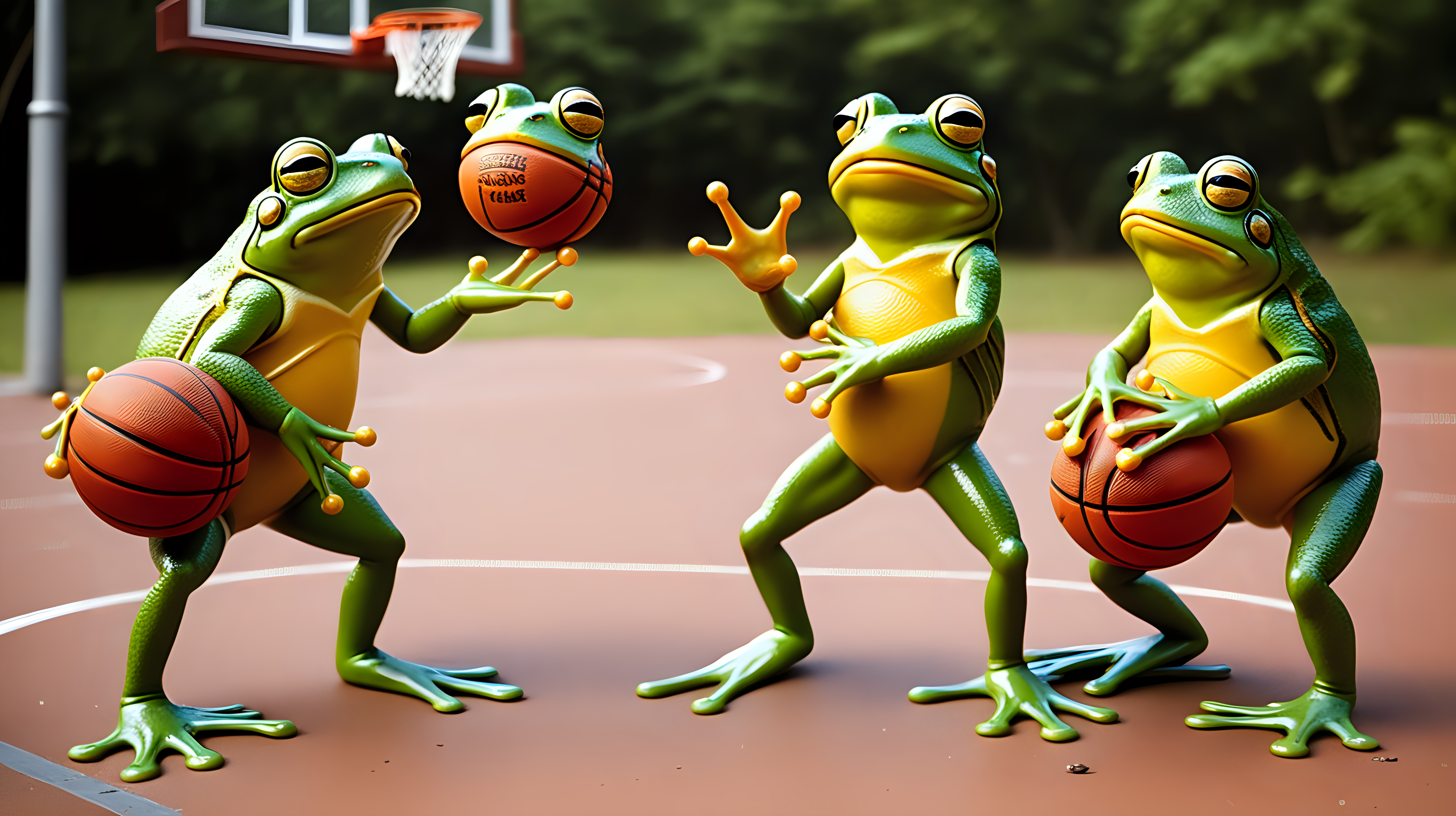 frogs playing basketball