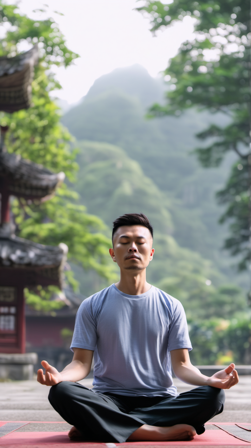 Asian man meditating in Asia 4k