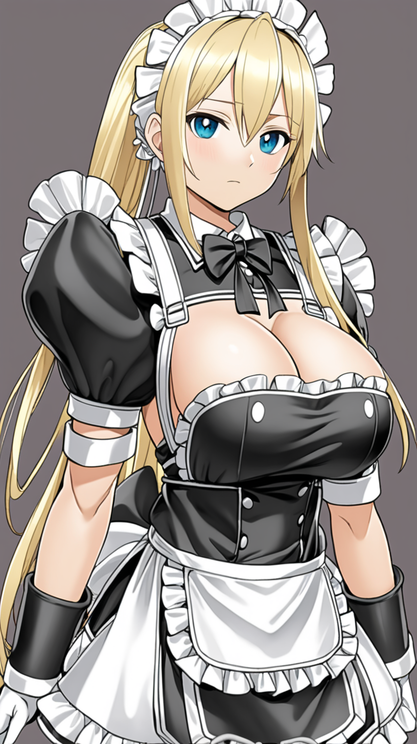 anime maid wearing armor with big boobs