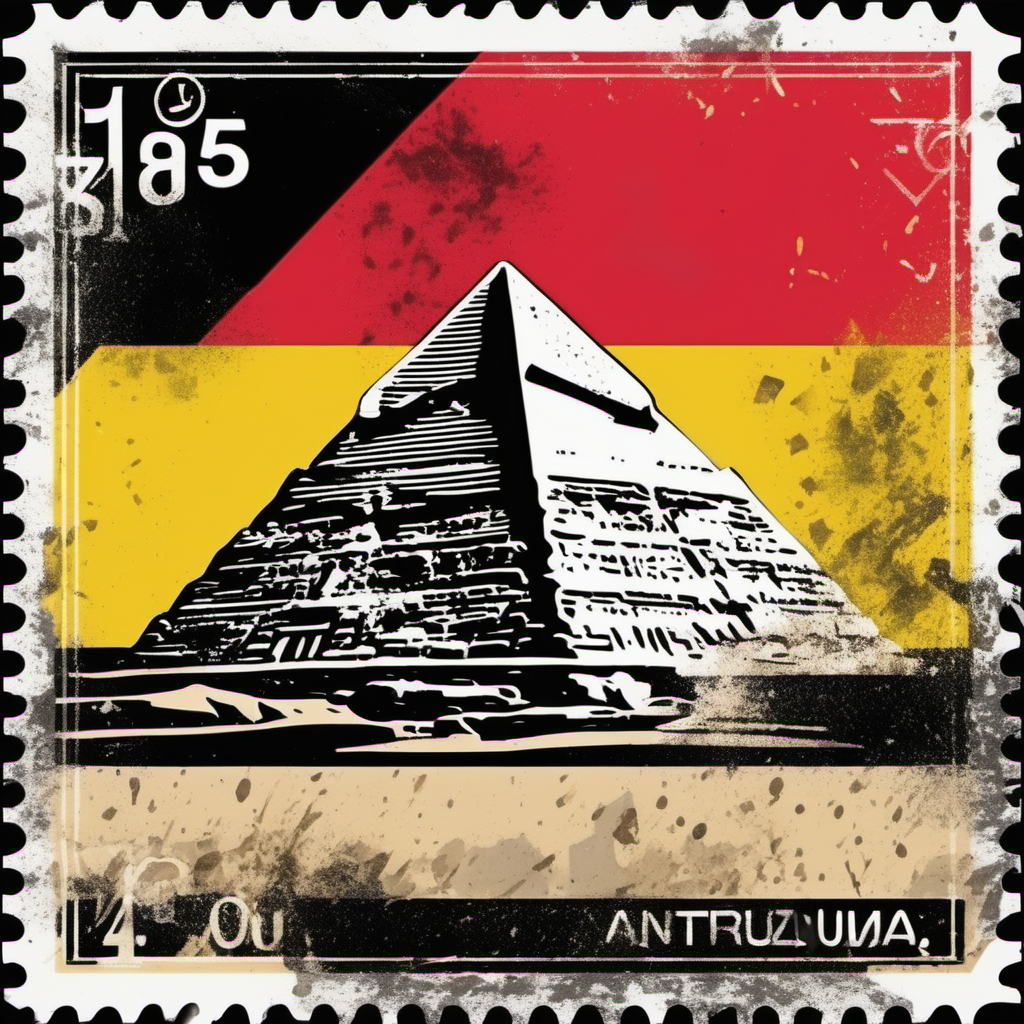 stamp with giza pyramids, cairo, egyptian flag colours, abstract, colourful, disstressed edges
