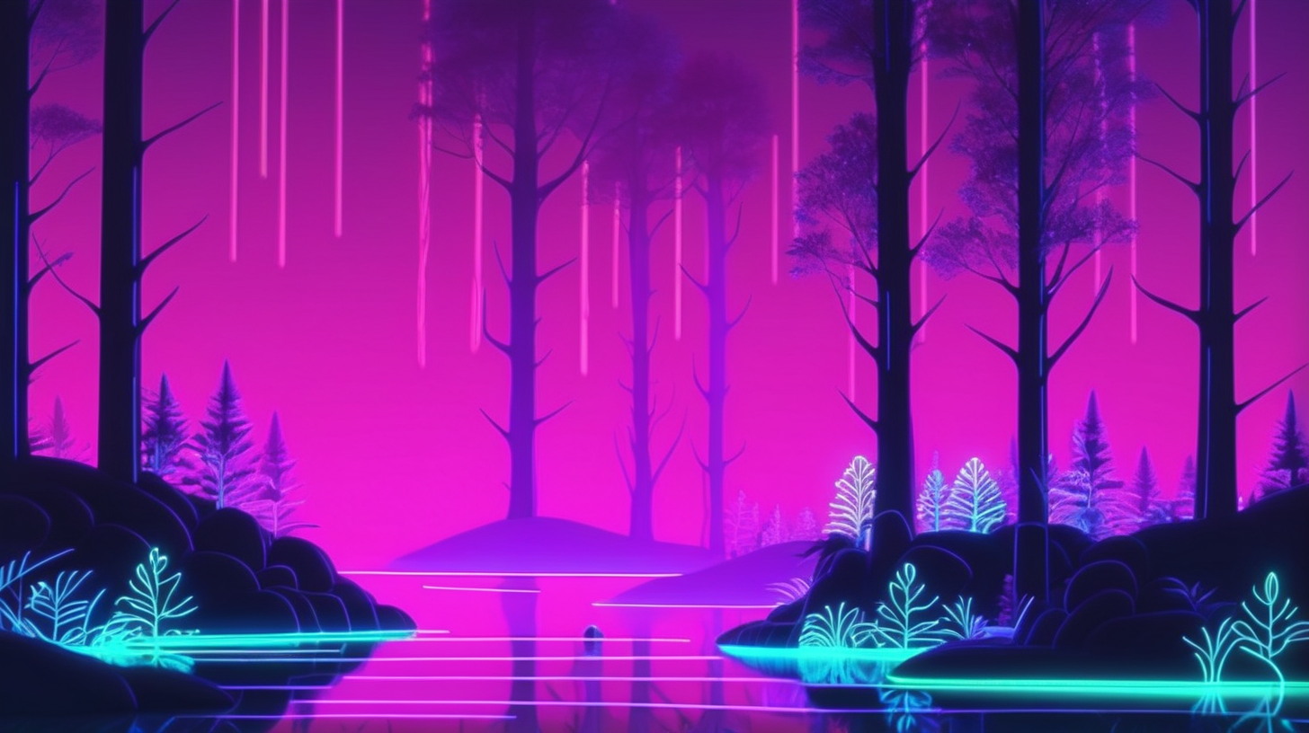 dreamlike lofi neon forest, simple minimalist art style