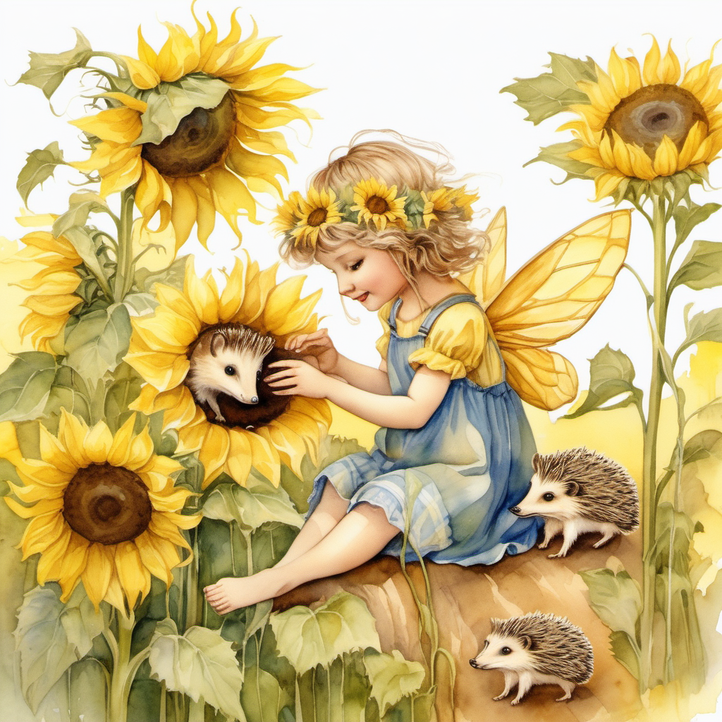 a watercolor sunflower flower fairy in the style