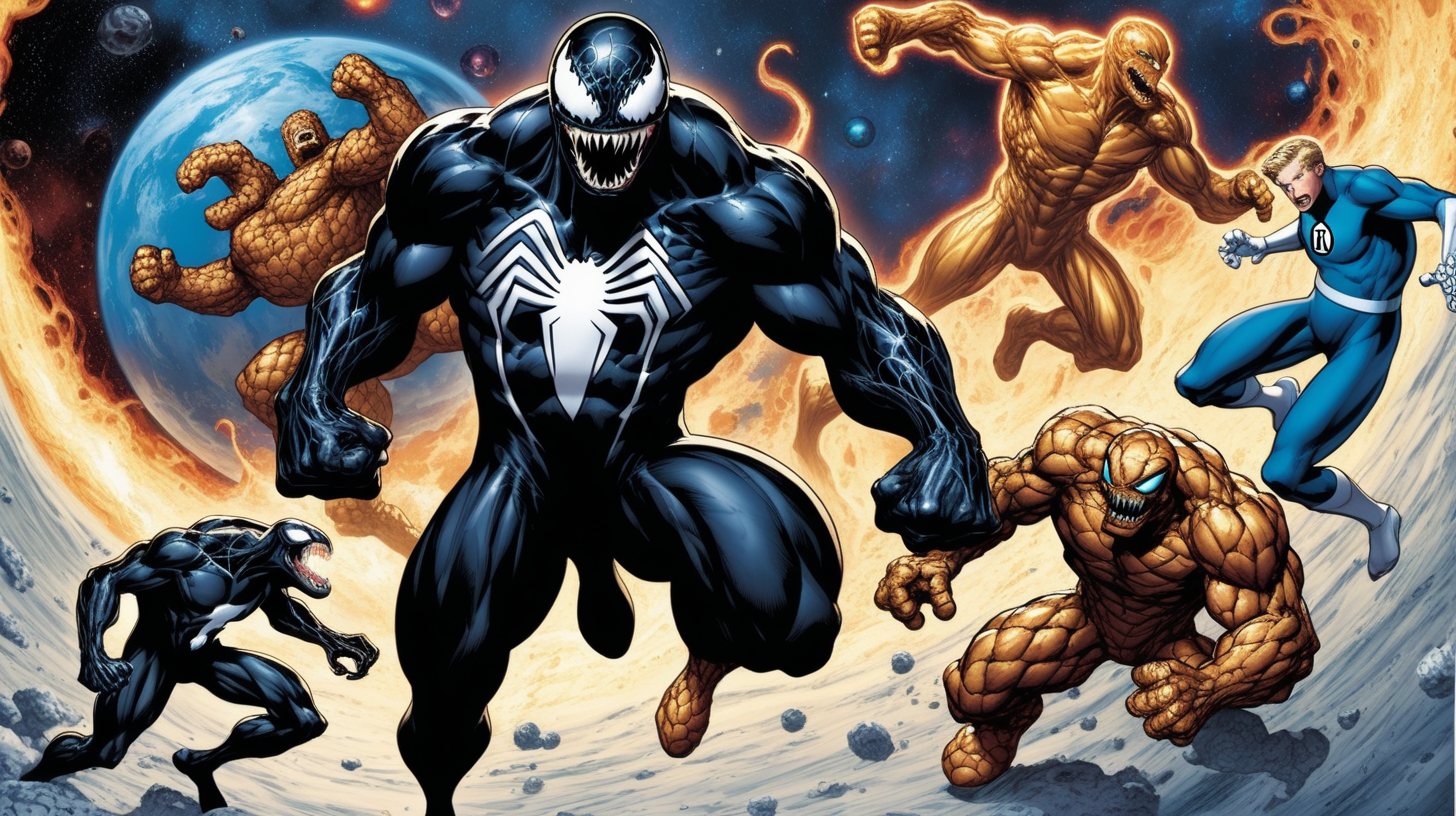 Venom fights the fantastic four in space