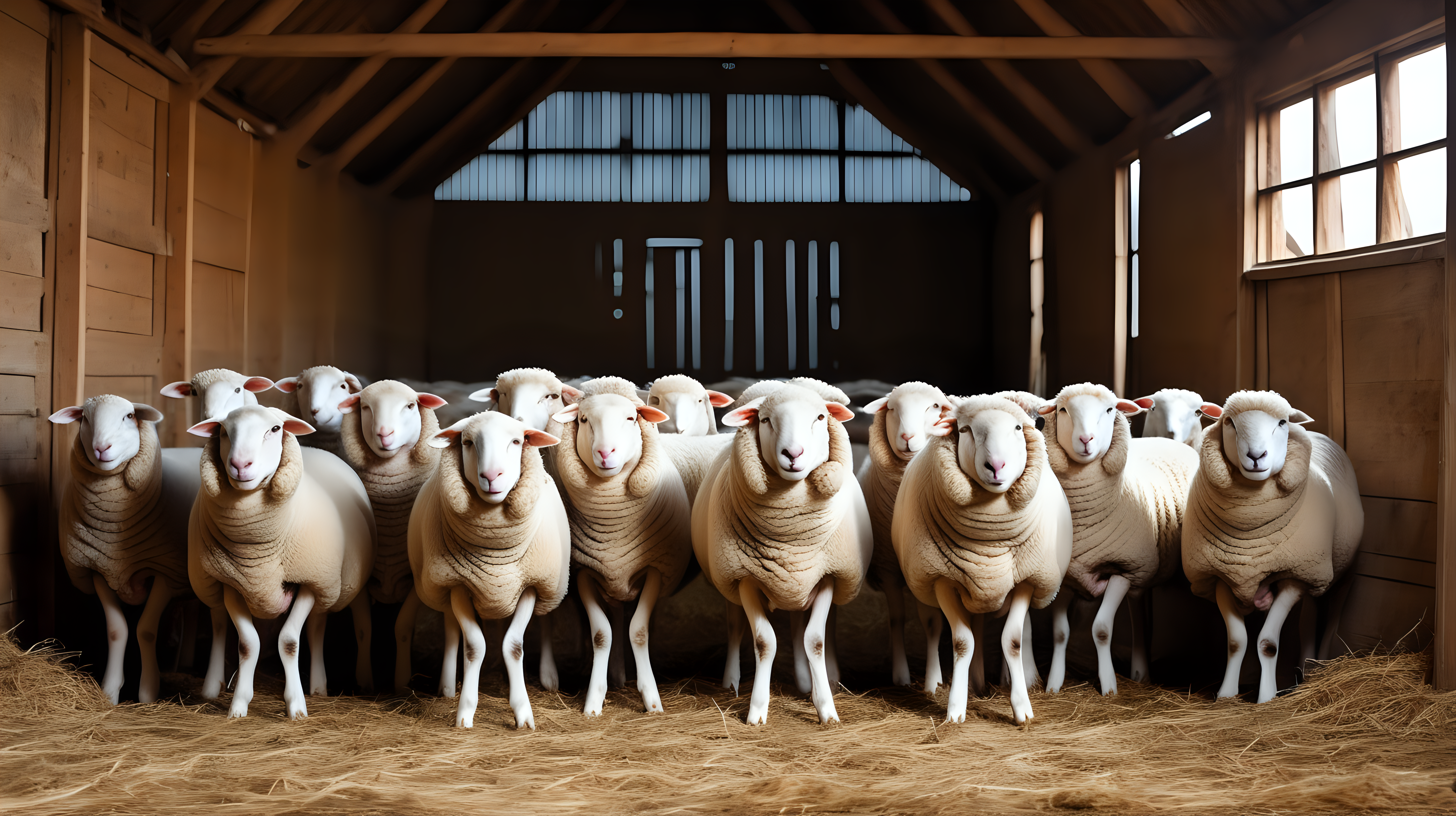 sheep in farm barn, isolated on background, copy space, photo shoot