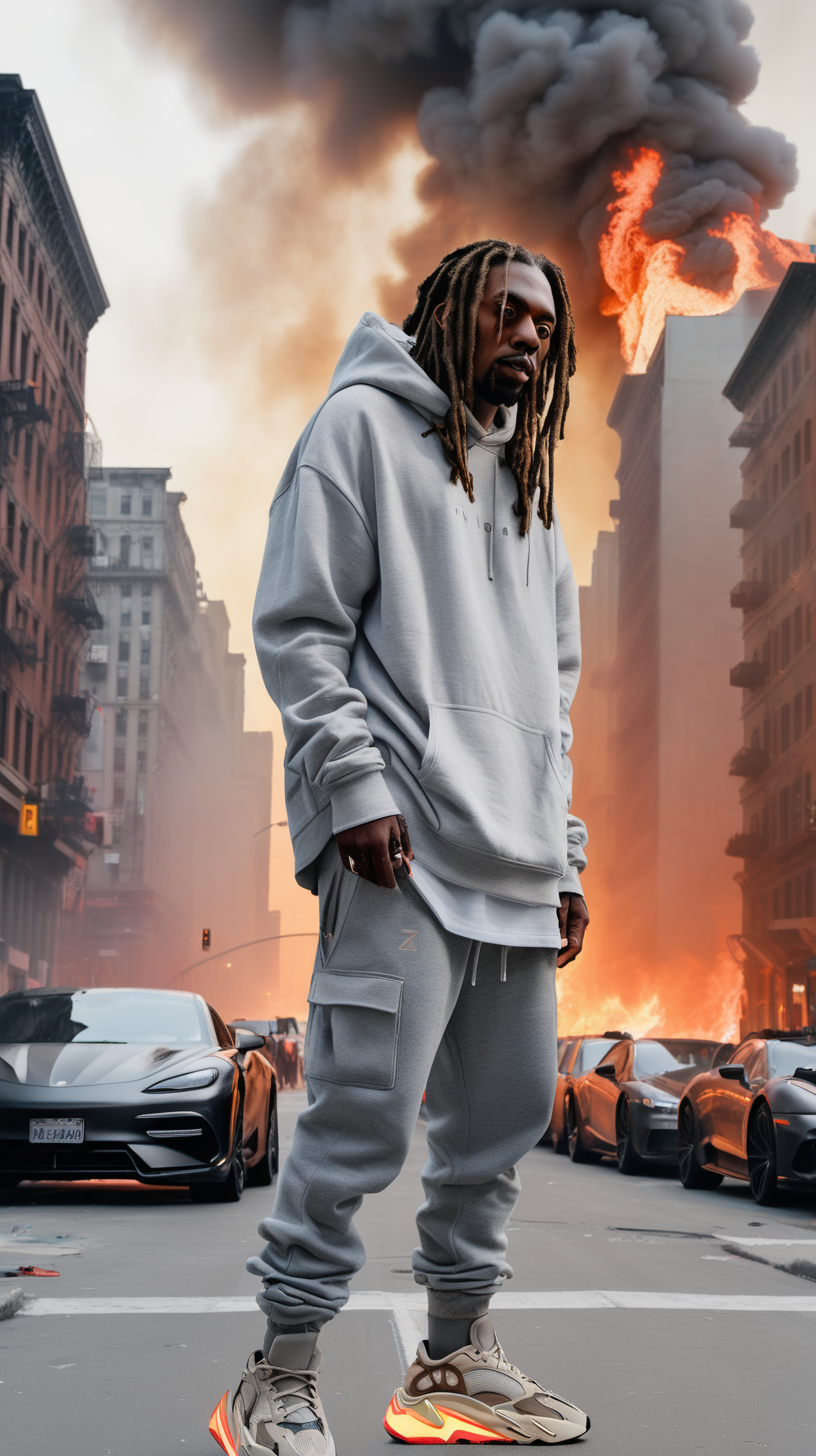 a man with dreads wearing Yeezy 700 sneakers