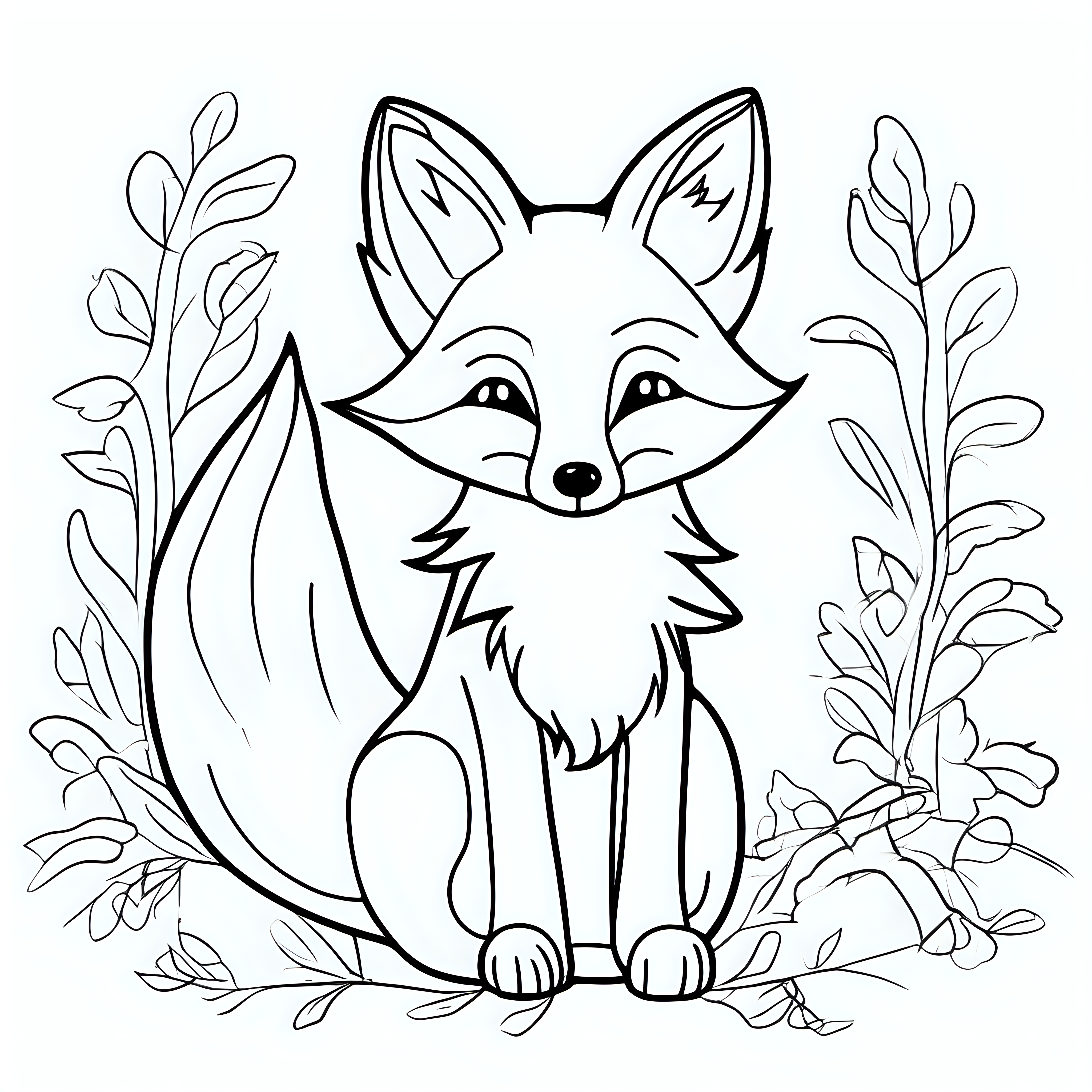 draw a cute fox with only the outline in back for a coloring book