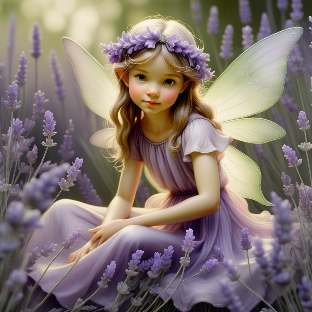 Create a fairy surrounded by lavender blooms capturing