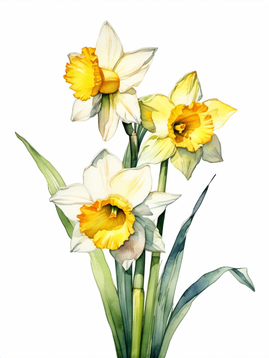 simple single daffodil watercolor style with a white