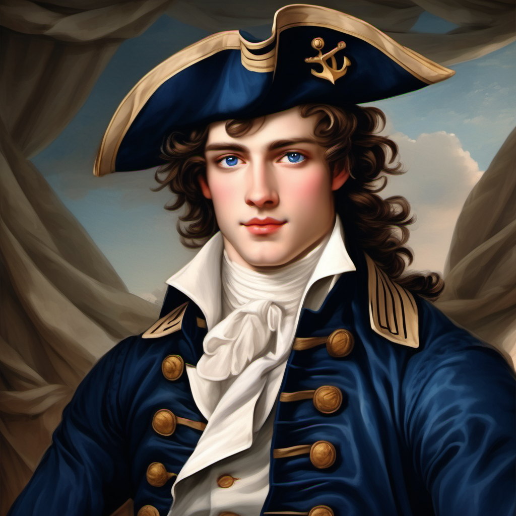 18th century handsome sailor dark brown hair deep blue eyes