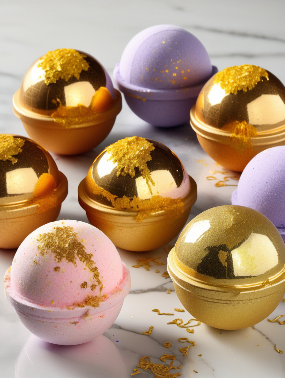 Luxuriate in opulence with a bath bombs that releases golden sparkles and shimmers, turning your bath into a regal, decadent experience.