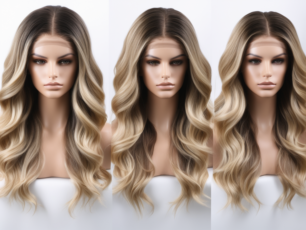 product photos of seamless hairline balayage lace front wig beautiful mannequin head