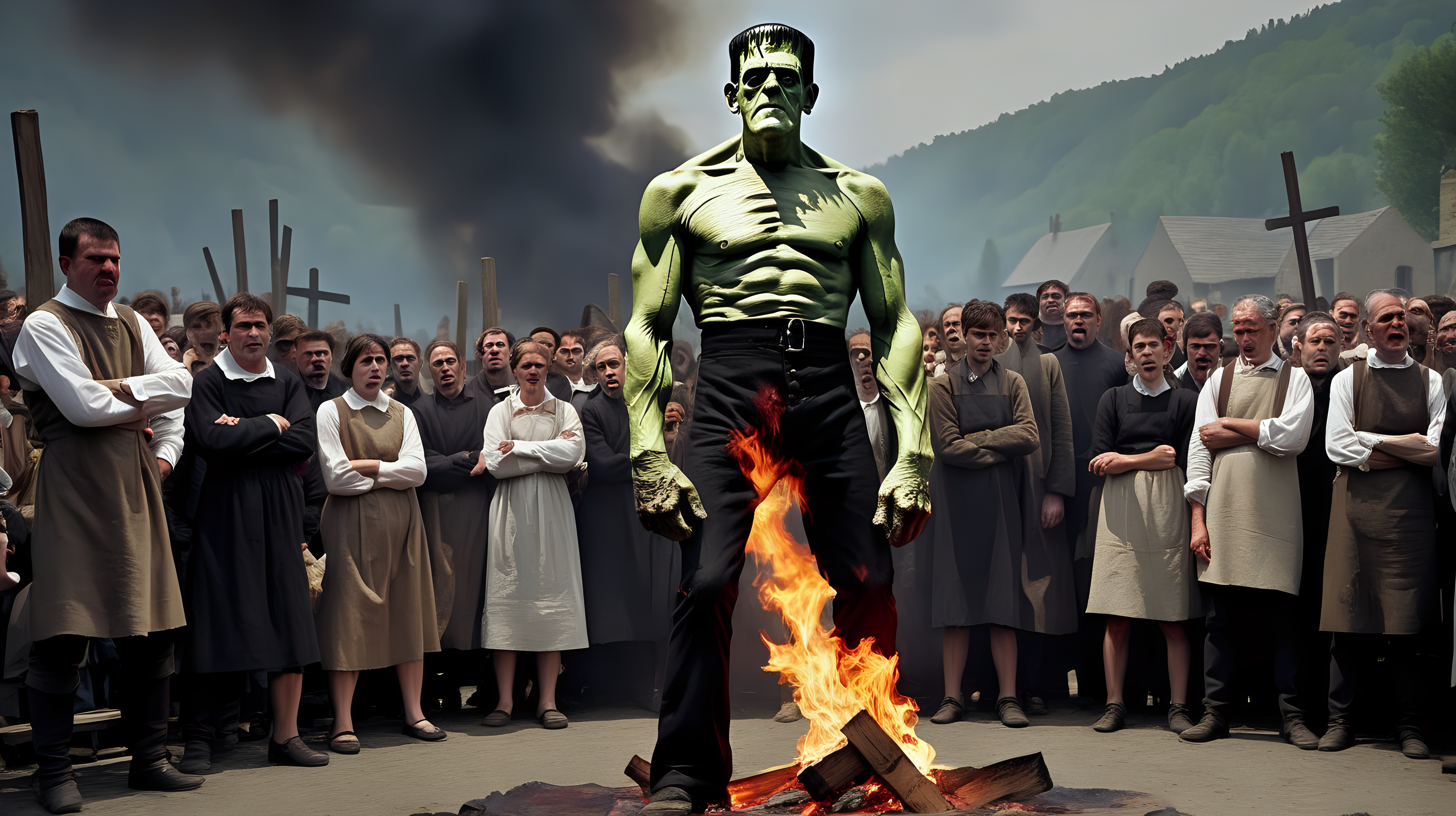 Frankenstein burned at the stake by angry villagers