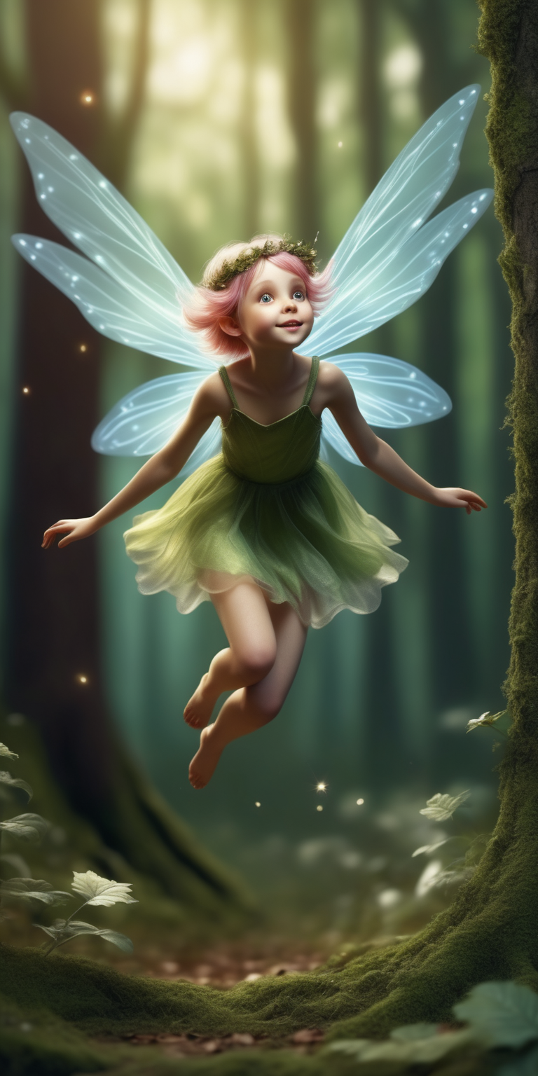 realistic small fairy flying in the forest