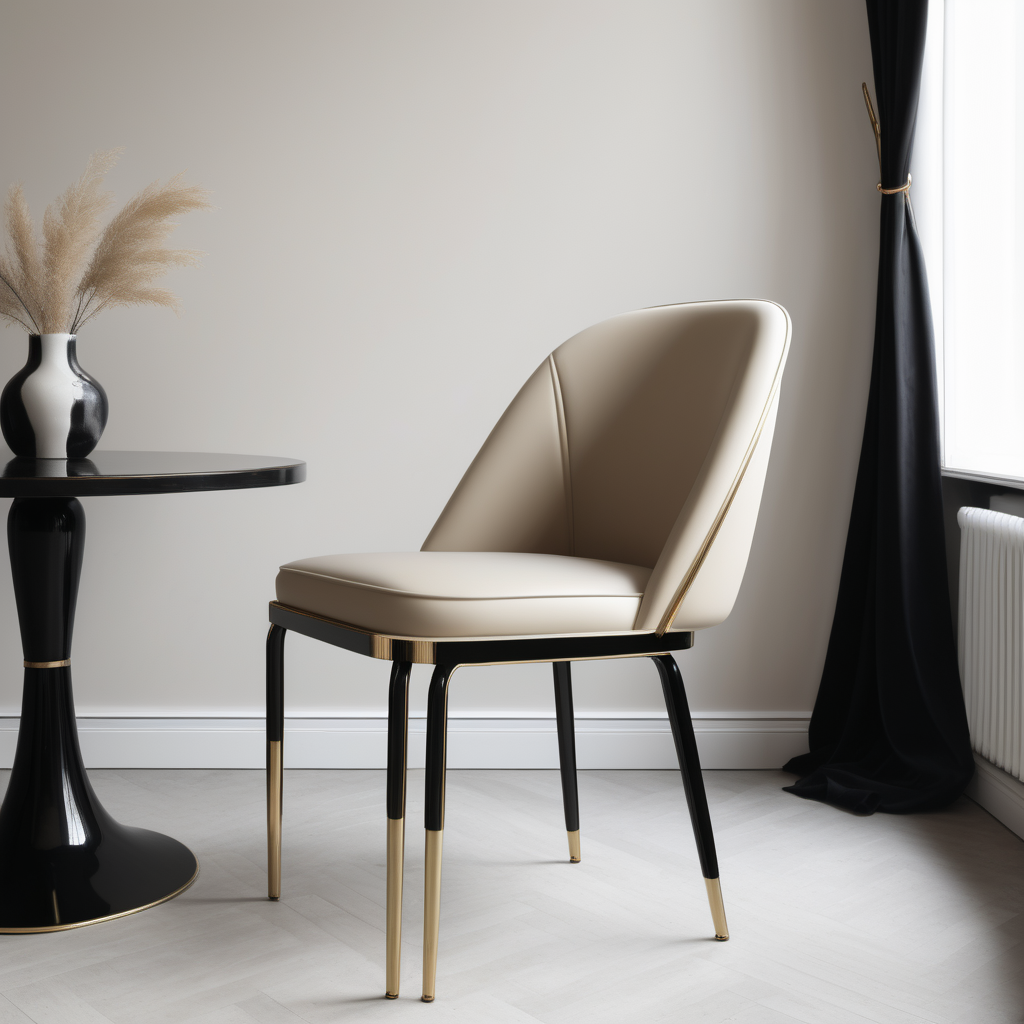 a hyperrealistic image of a modern Parisian dining chair in beige brass and black
