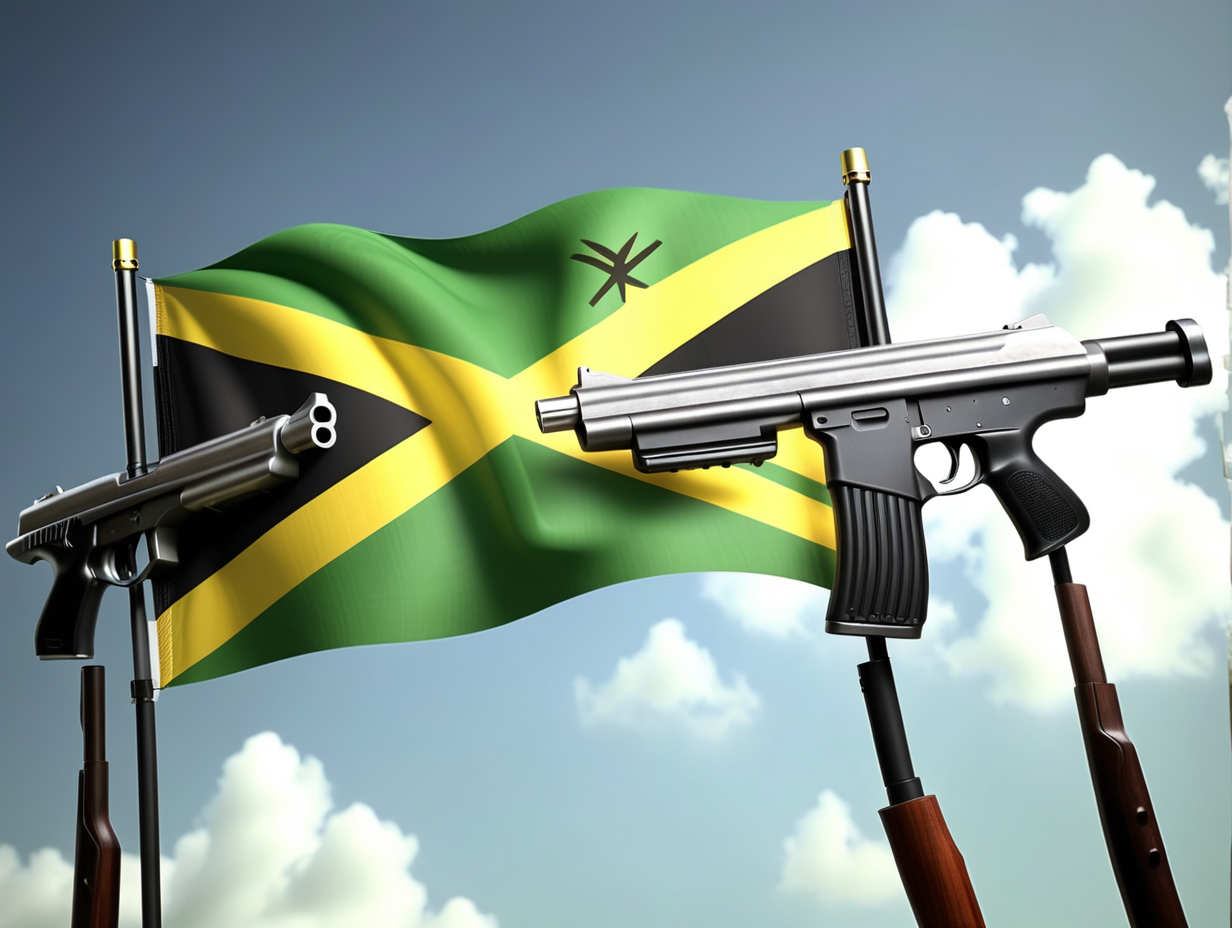 Jamaican flag with guns floating