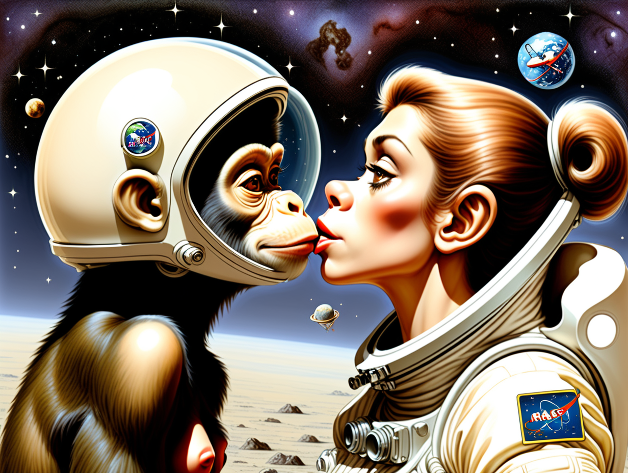 Space landscape with Milo Manaratype woman and astronaut