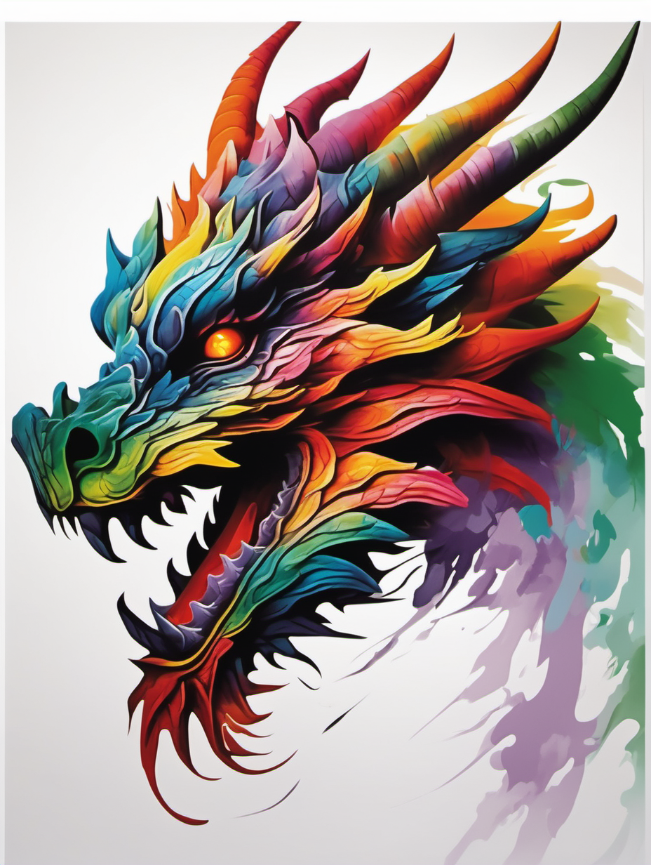 abstract art with running colours of dragon face with white background