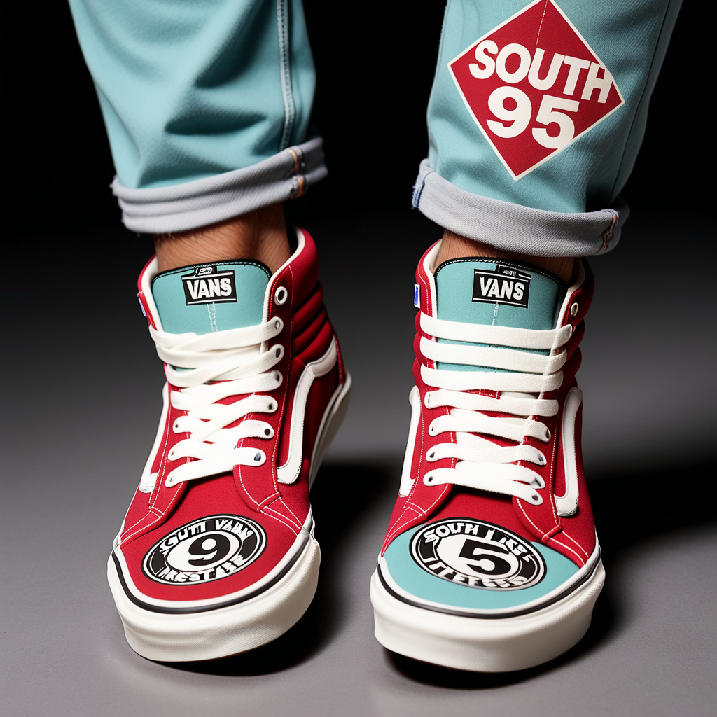 vans sneakers with the word South interstate95 design on them on somebody's feet