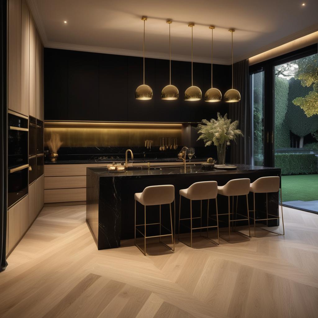 hyperrealistic of an elegant palatial modern Parisian kitchen