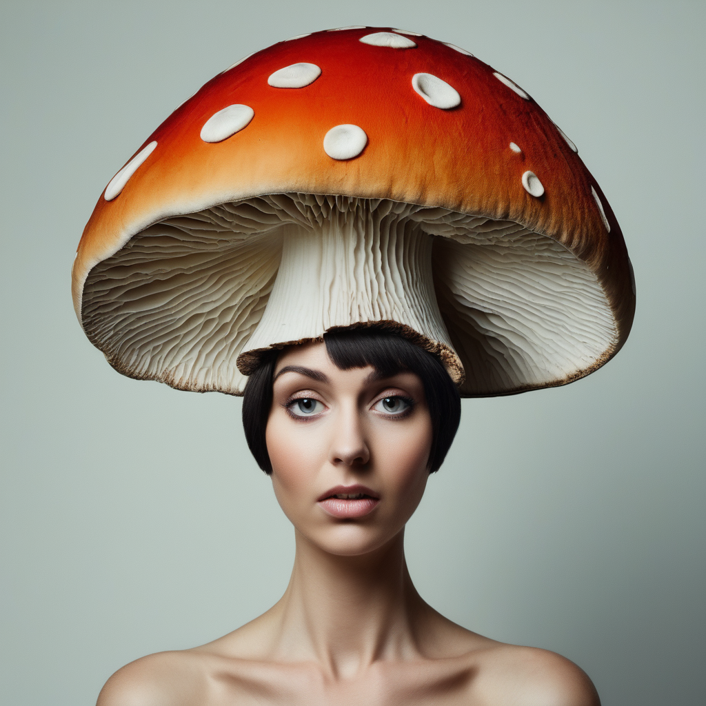 woman with a mushroom head 