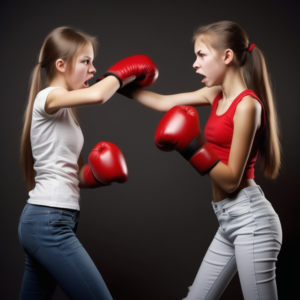 slim teen girls fighting punching damage

