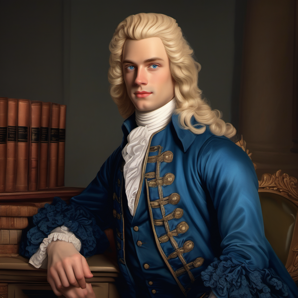 18th century handsome man lawyer straight blonde hair blue eyes