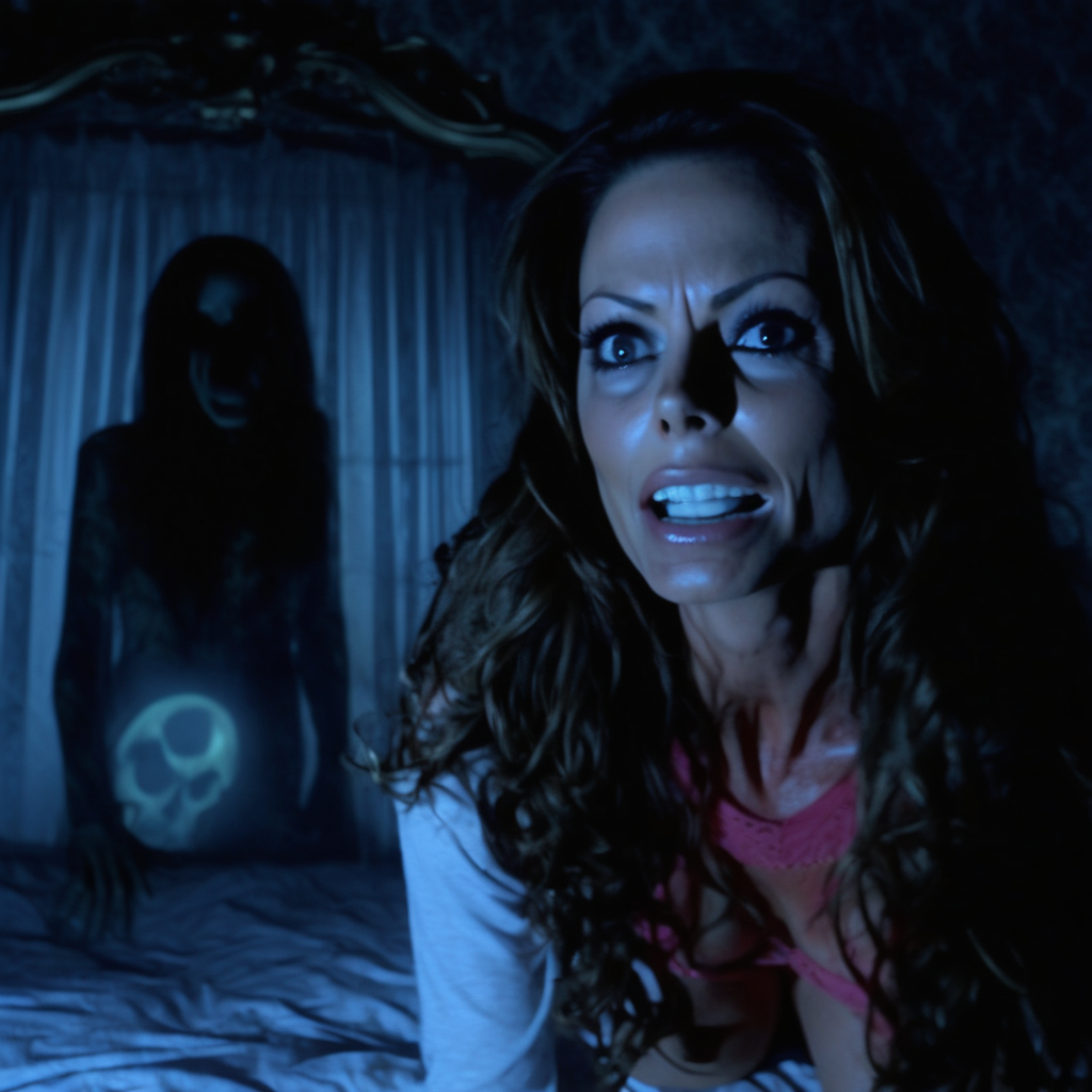 a scared Crissy Moran haunted by a creepy