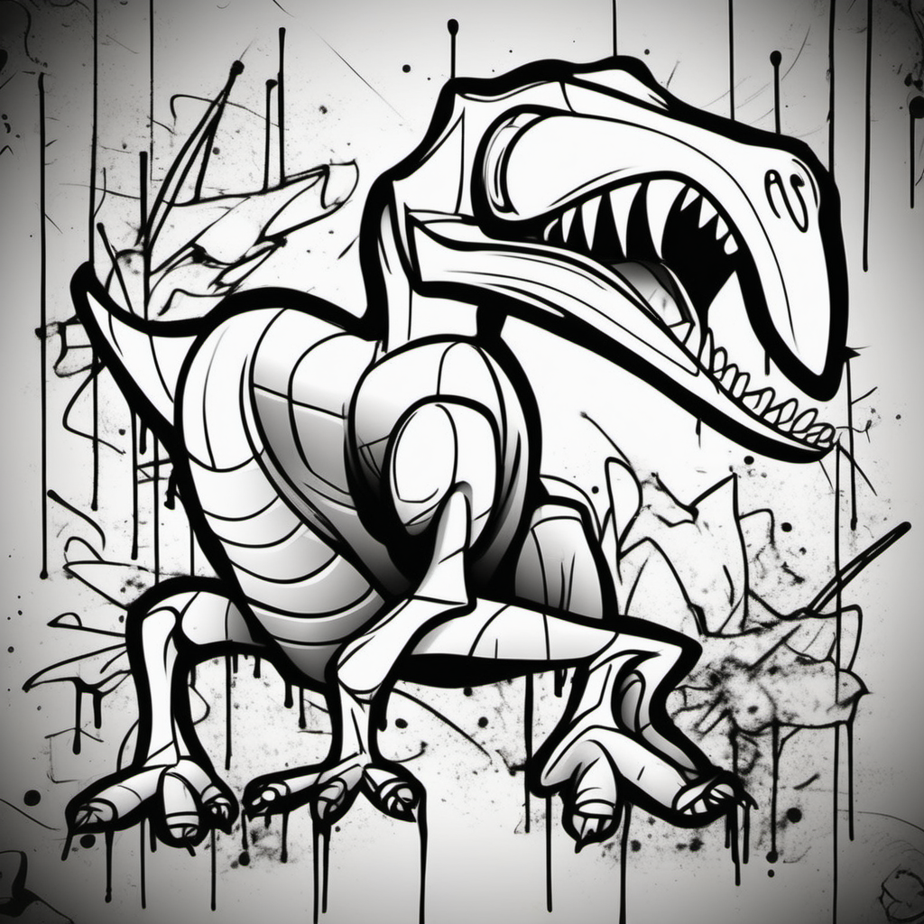 The word Dinosaur Ant in graffiti style, coloring pages, dark lines