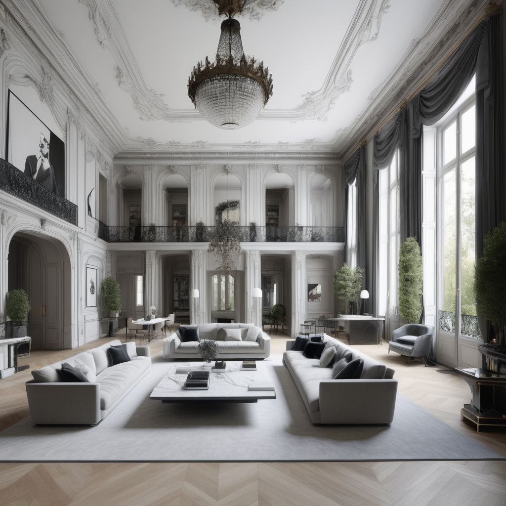 a hyperrealistic of a grand modern Parisian estate home 