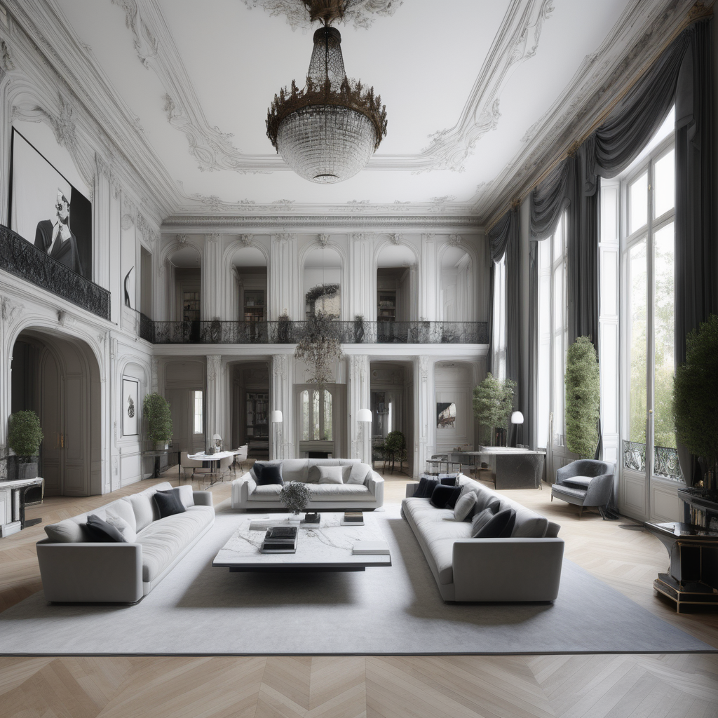 a hyperrealistic of a grand modern Parisian estate