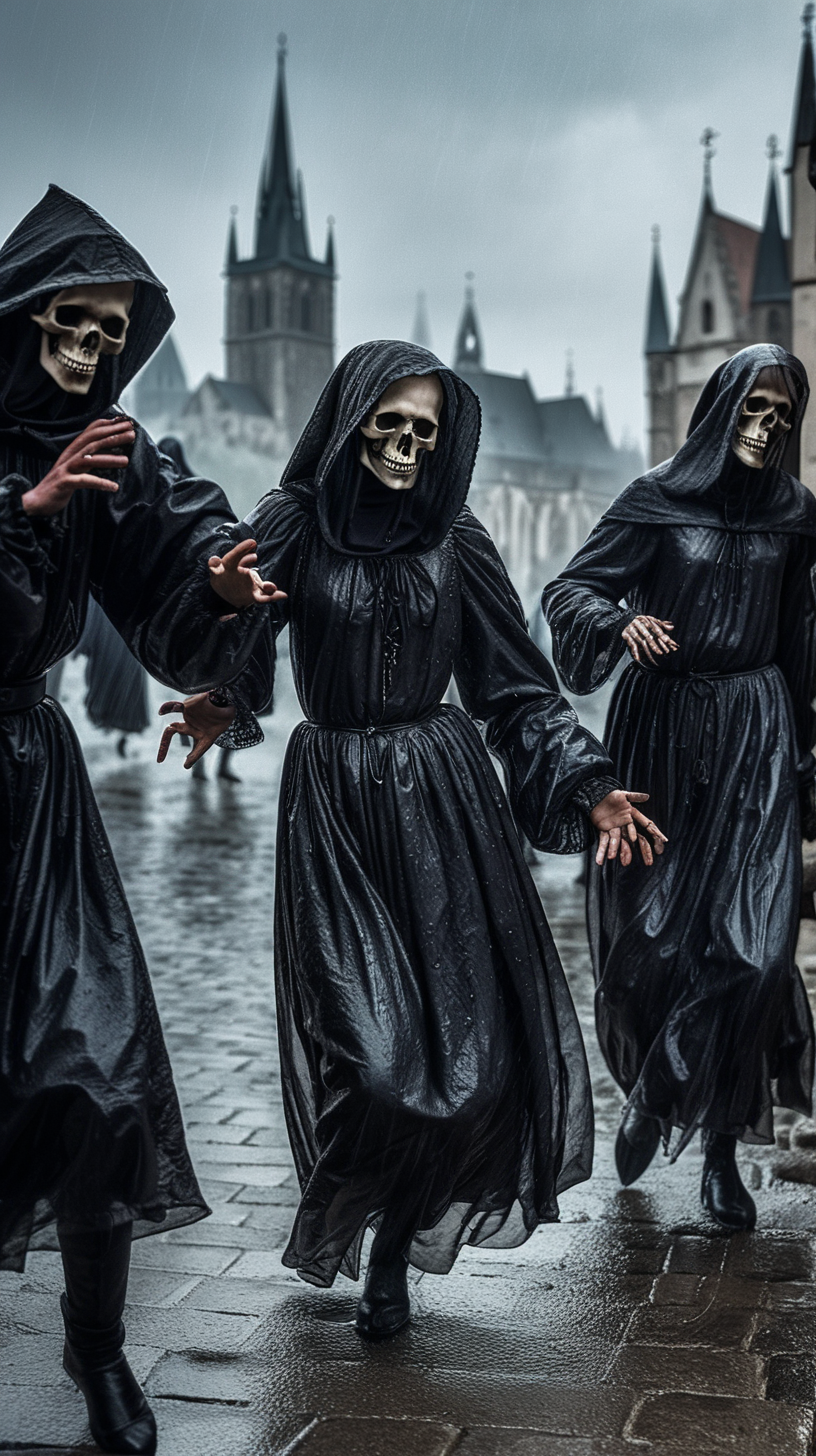 In the 14th century, during the Black Death, in some European cities, "Dance of the Dead" was filmed in rainy weather
