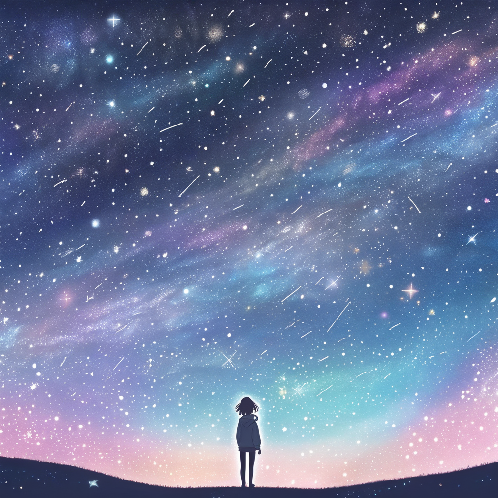 starry galaxy sky handdrawn anime lofi pastel