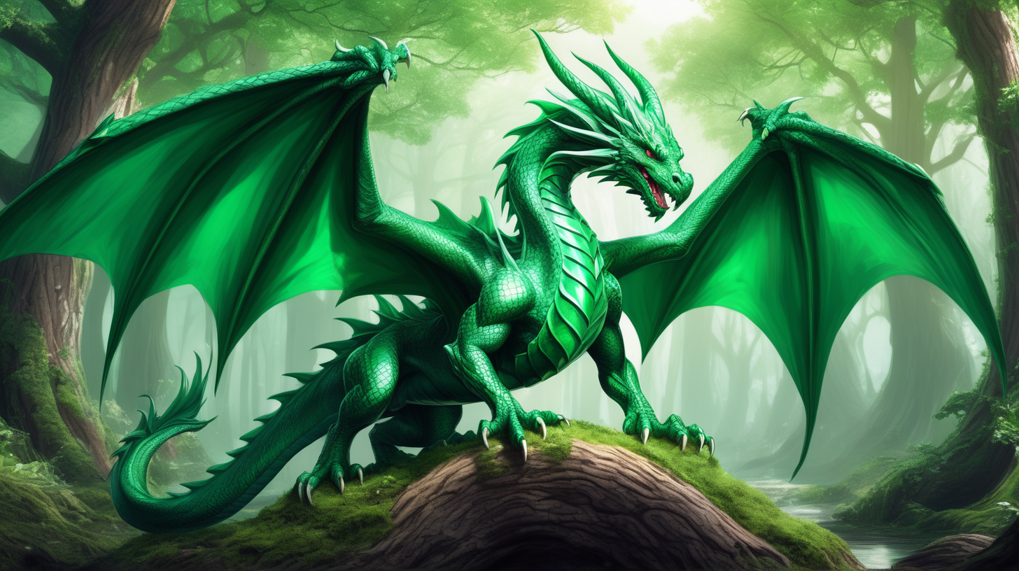 Draw Stunning fantasy Dragon emerald pose in the