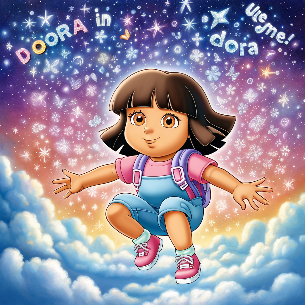 prompt: without image but the word DORA in the words  in rhinestone in the sky 