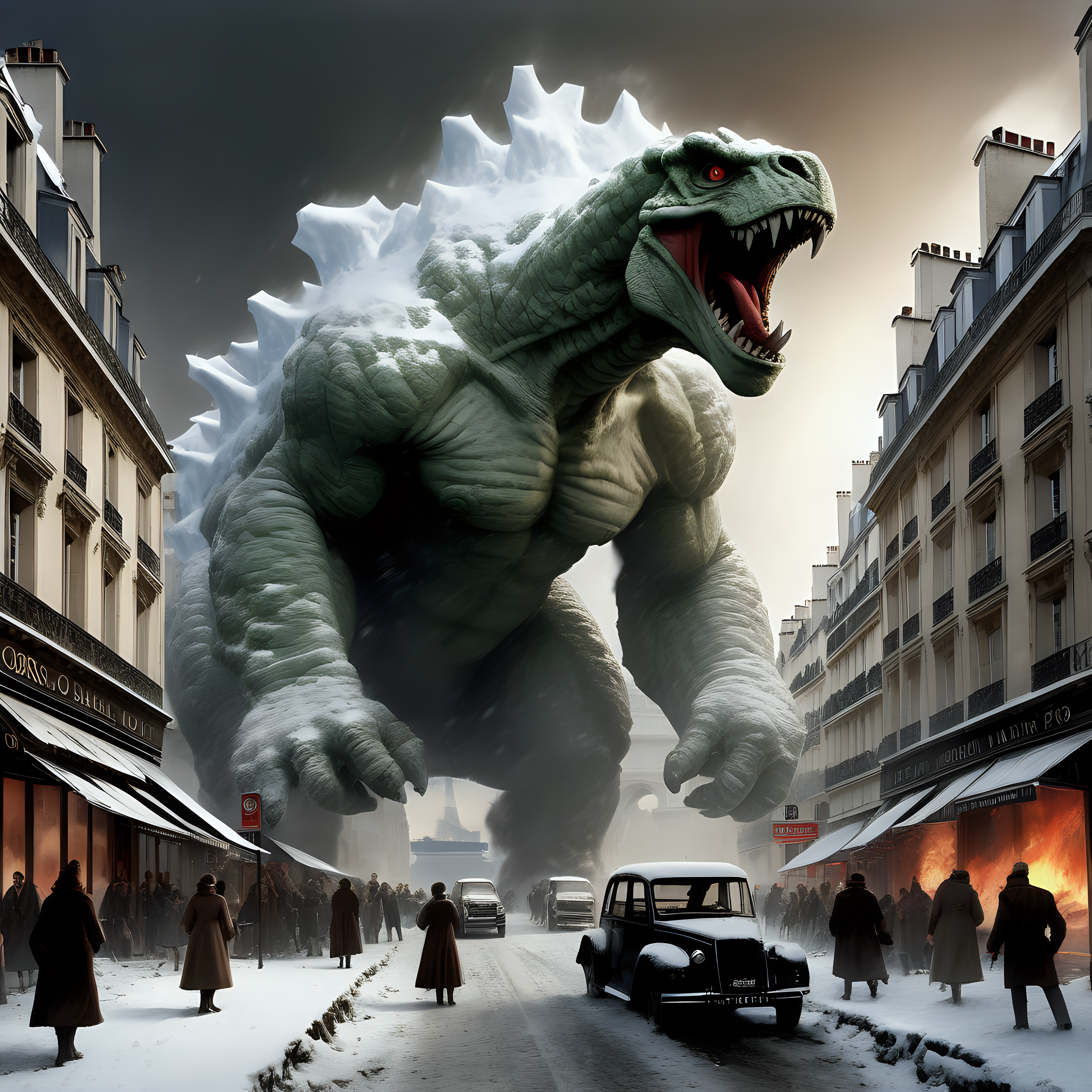 Gorgo destroying Paris in winter
