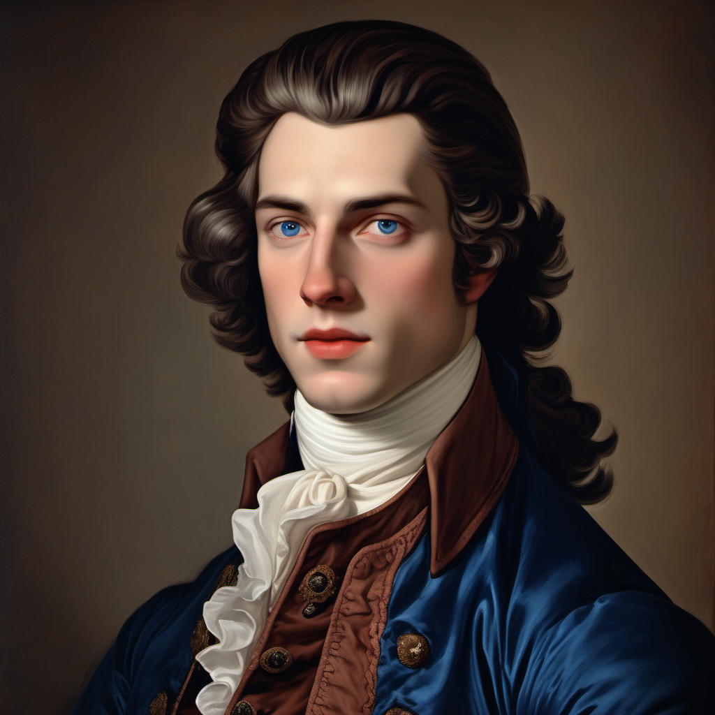 18th century handsome man straight deep brown hair