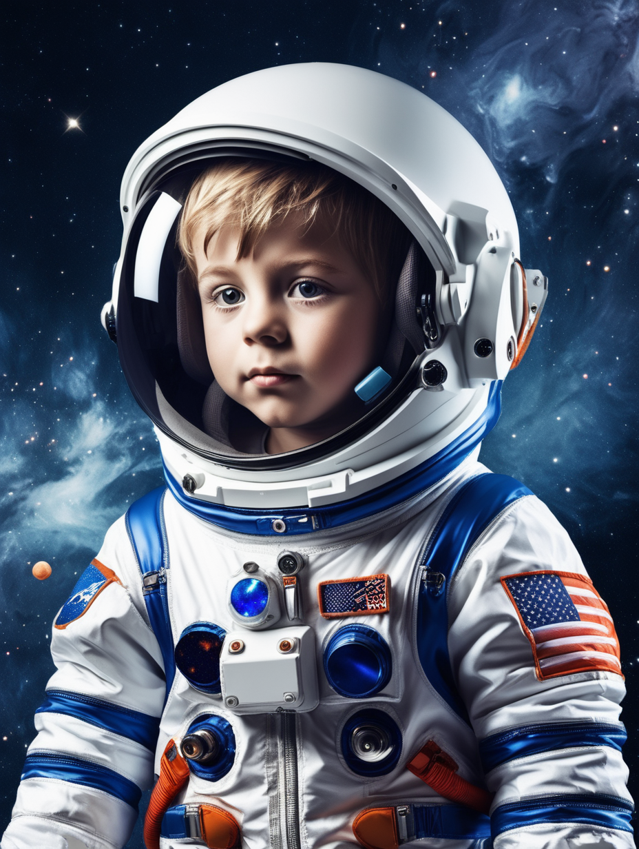 boy + space suit + space background