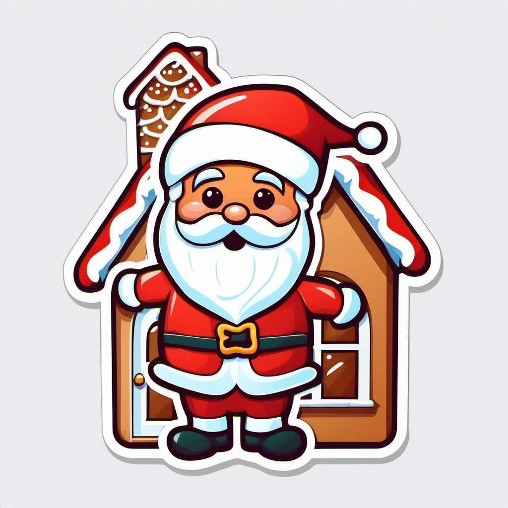  Sticker Santa Claus with a Gingerbread House