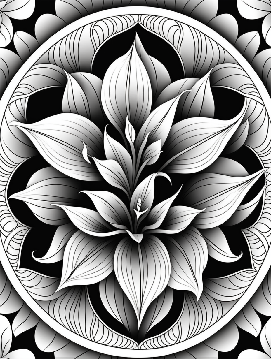 canna lily inspired mandala pattern black and white