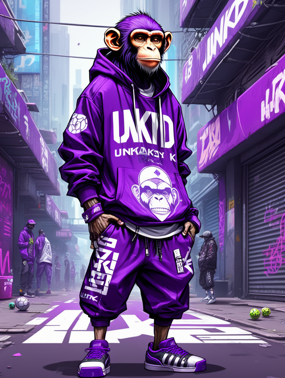 purple rapper monkey with UNKJD written on clothes
