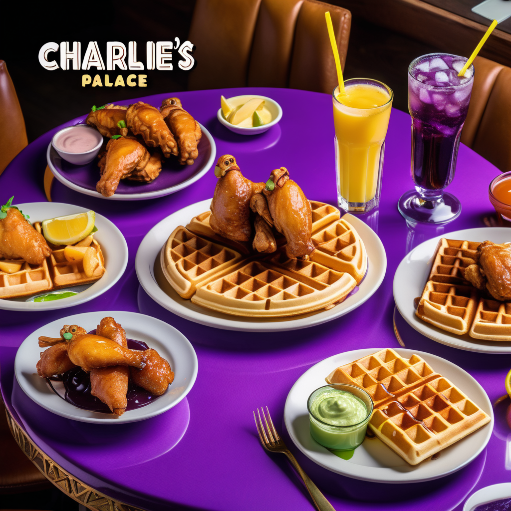 vibrant pictures the name CHARLIES PALACE waffles with