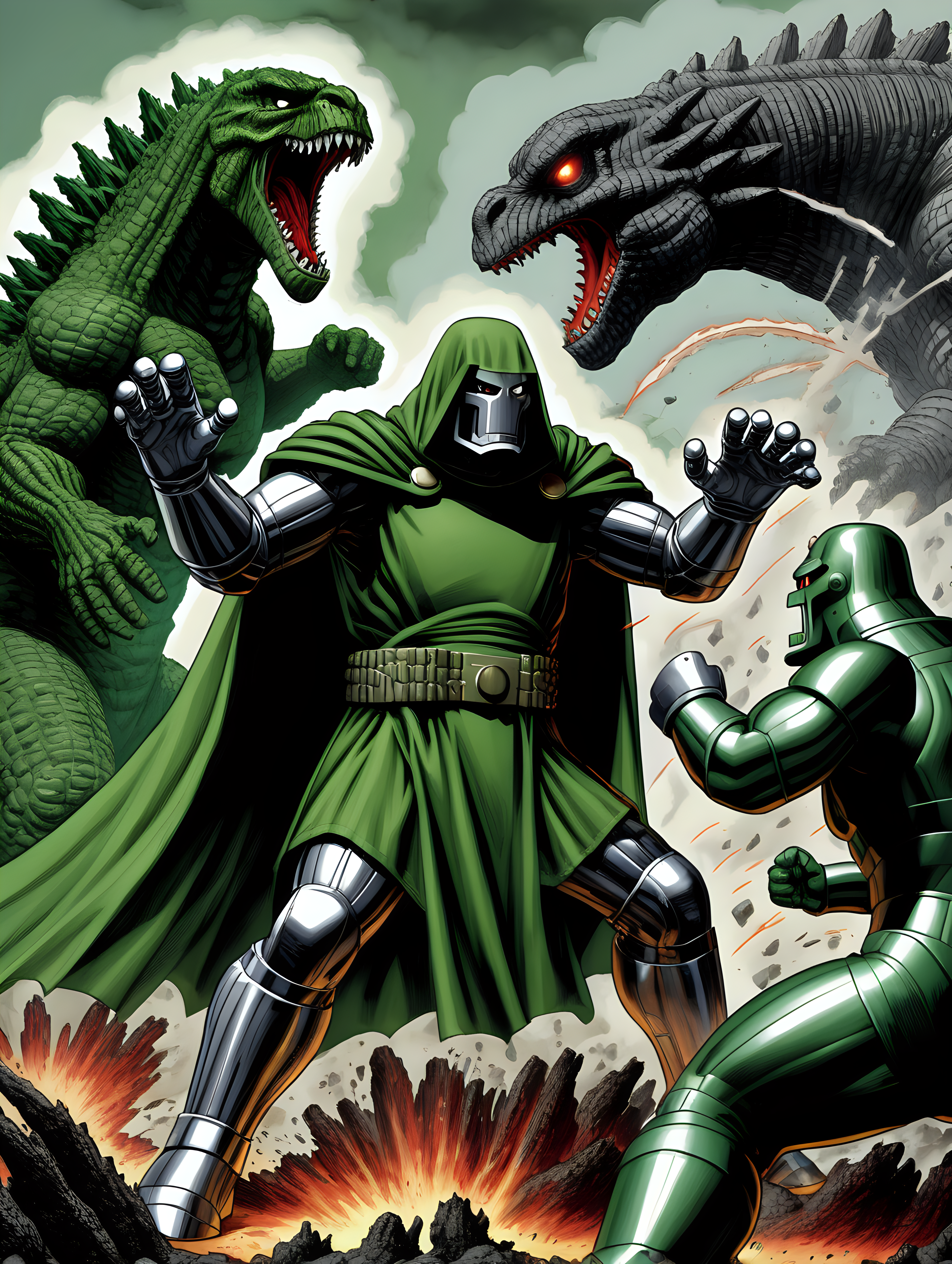 dr doom fighting Godzilla