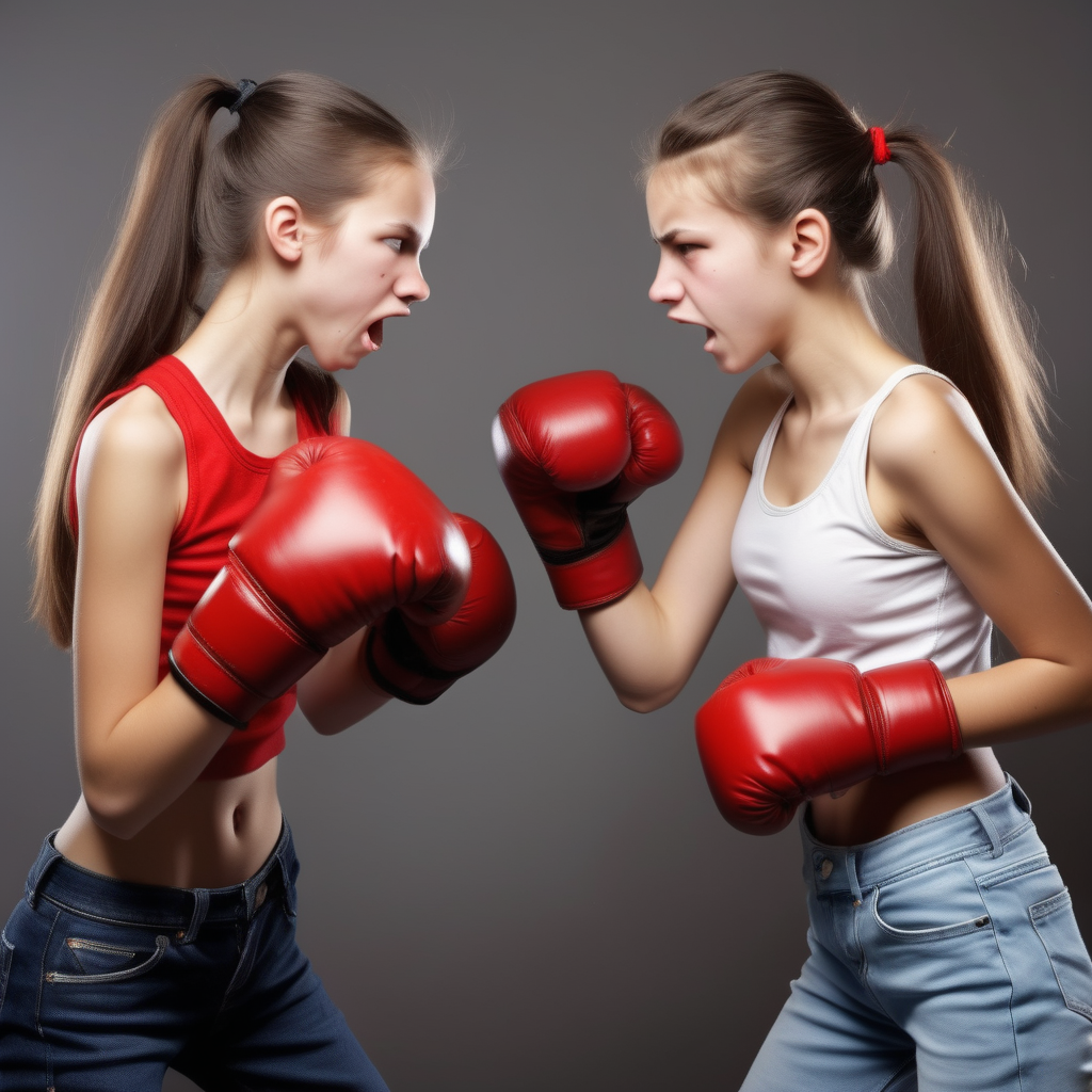slim teen girls fighting punching damage