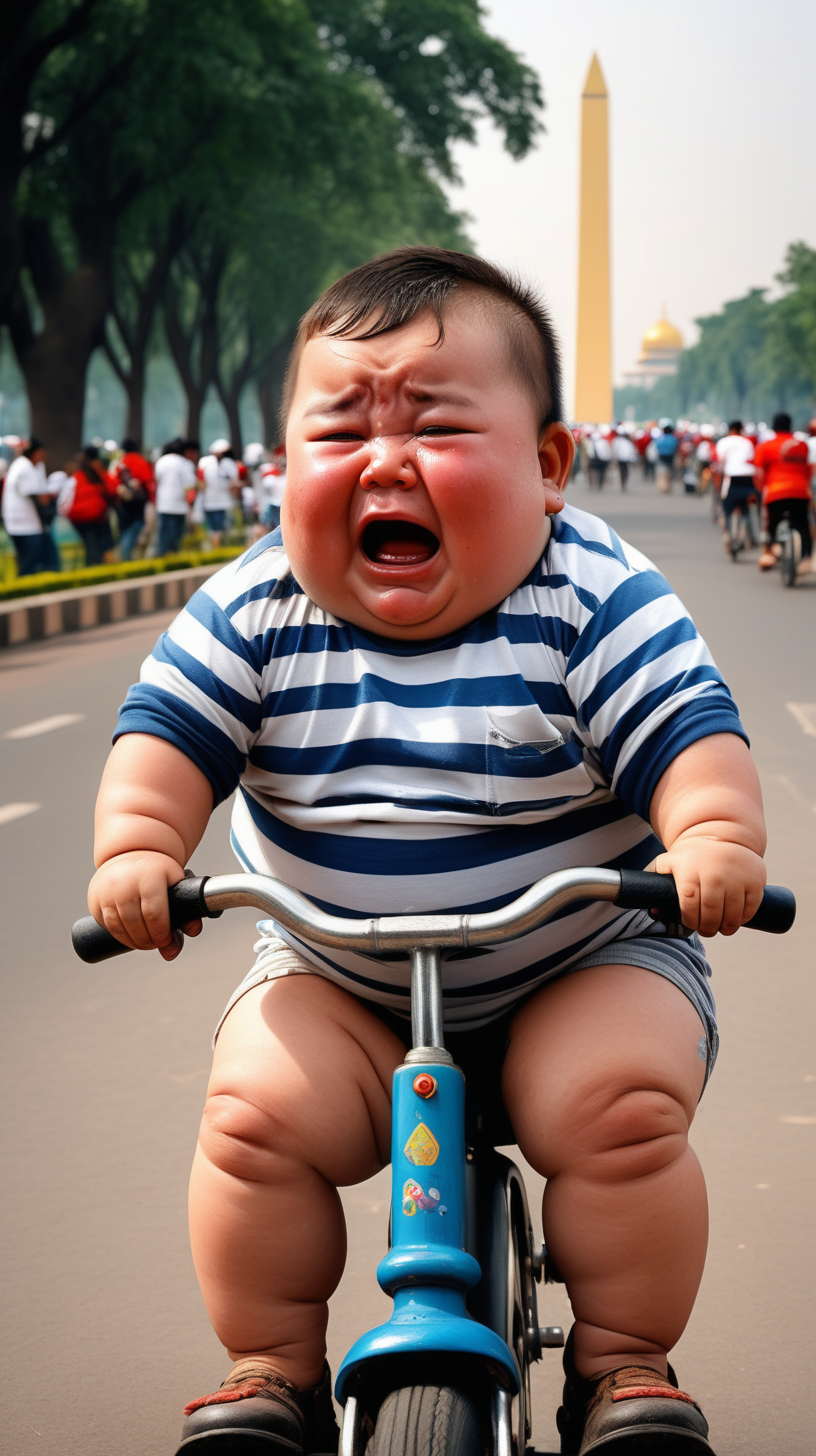 Cute Fat Little Boy Is Riding Monas Crying