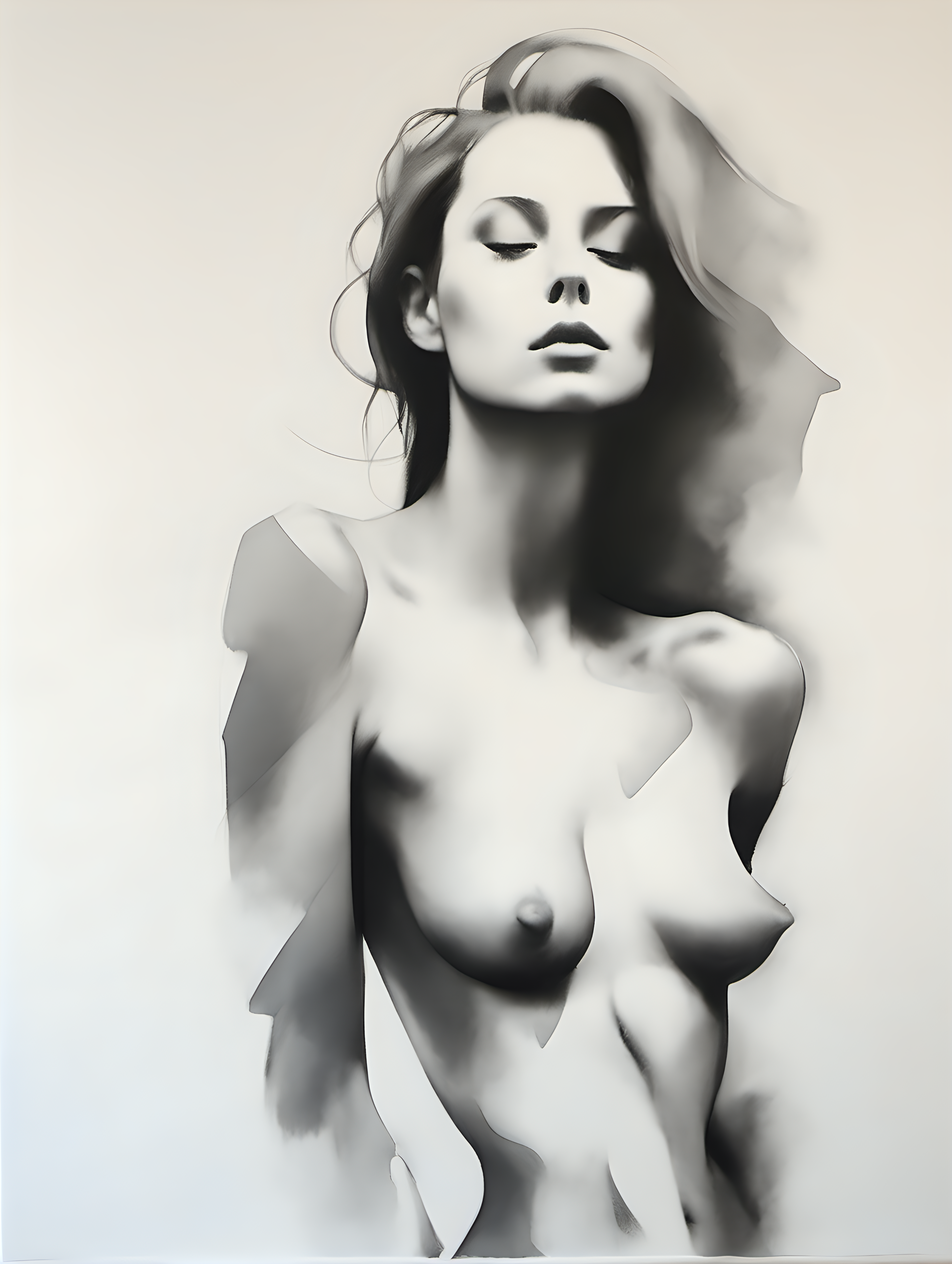 minimalist sexy-female-figure wall-art design. dry-brush and charcoal and graphite 